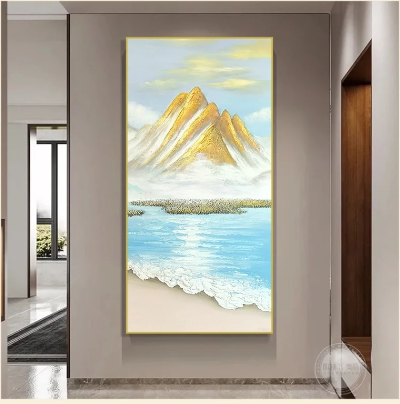 梦幻金山◆手绘海景肌理风景油画挂画金山客厅玄关沙发背景装饰画