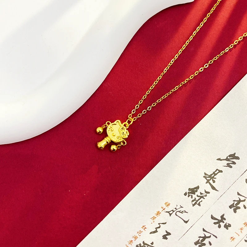 铜合金项链 拨浪鼓KT猫项链小众设计时尚轻奢锁骨链送女友 0704