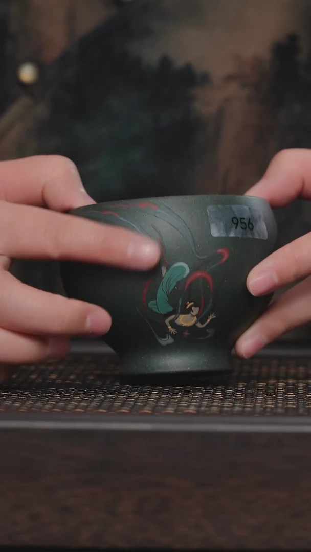 【闪购商品】紫砂茶杯非遗茶器-泥绘飞天（民绿）