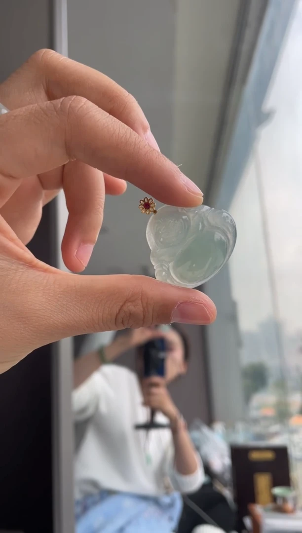 吊坠(不含链)18K金镶嵌翡翠天然缅甸A货翡翠