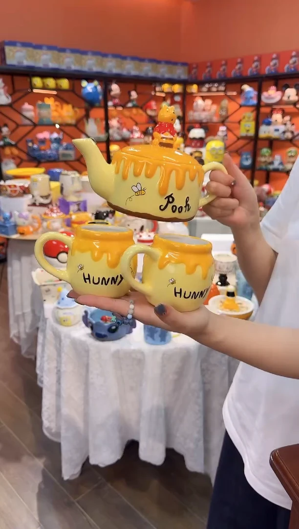 瓷片@@陶瓷维尼熊一壶二杯