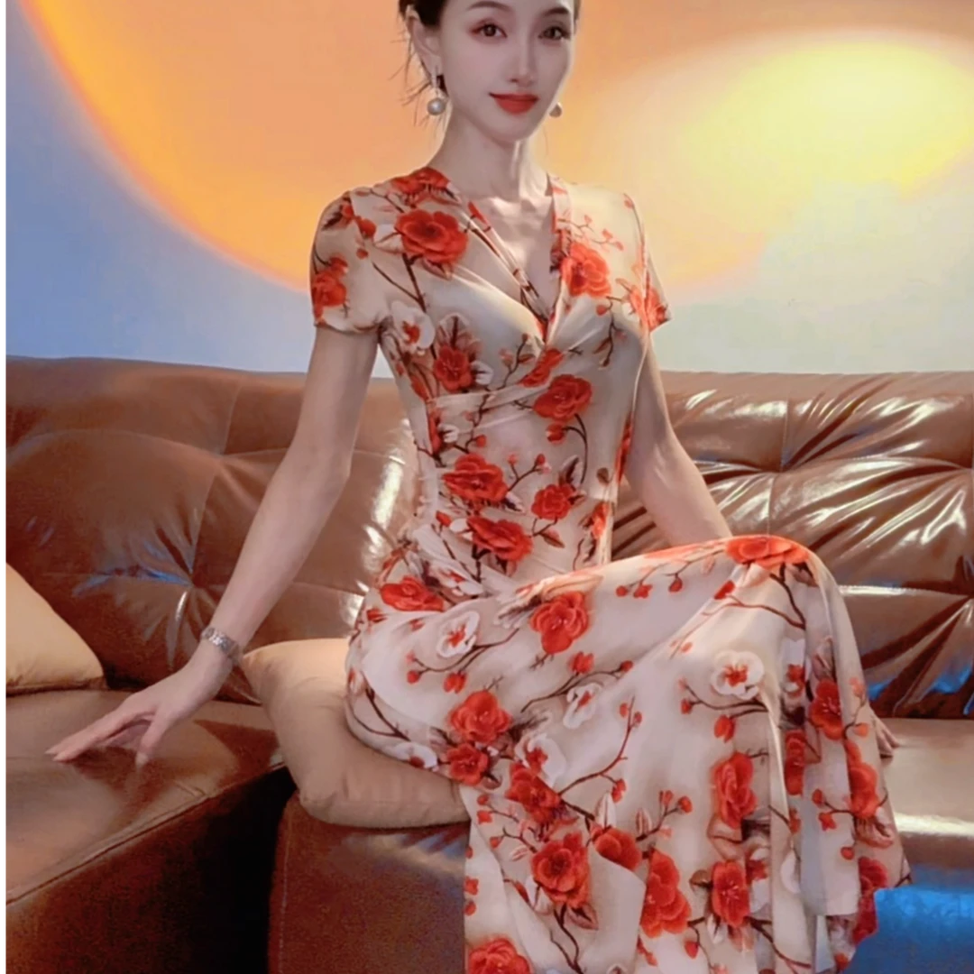 三生三世桃花恋修身大摆鱼尾长款连衣裙
