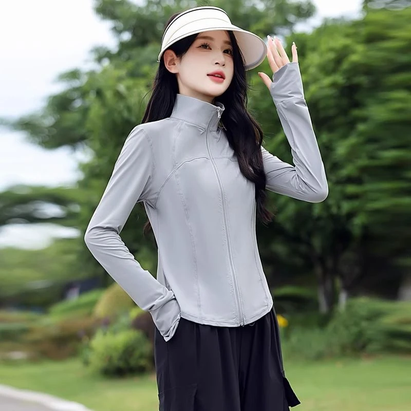 修身立领防晒衣女防紫外线透气2025夏季新款跑步冰丝防晒服薄外套