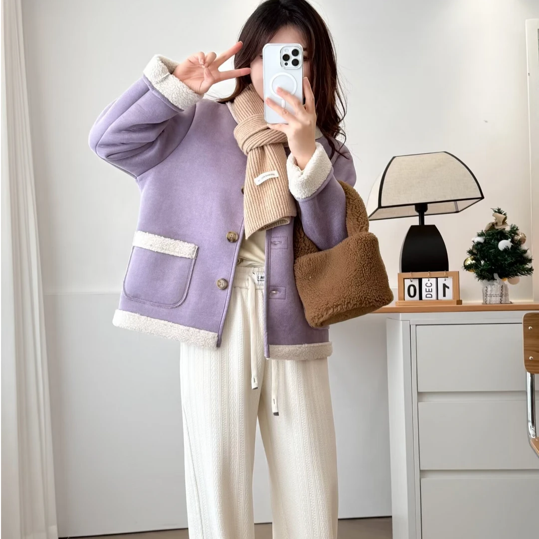 大码秋冬皮毛一体大码新款时尚气质减龄加厚加绒外套927