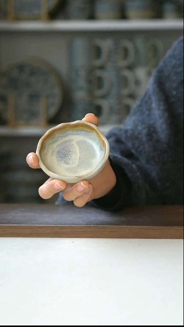 陶粗陶手作窑变蘸料碟8cm@7-7@微瑕