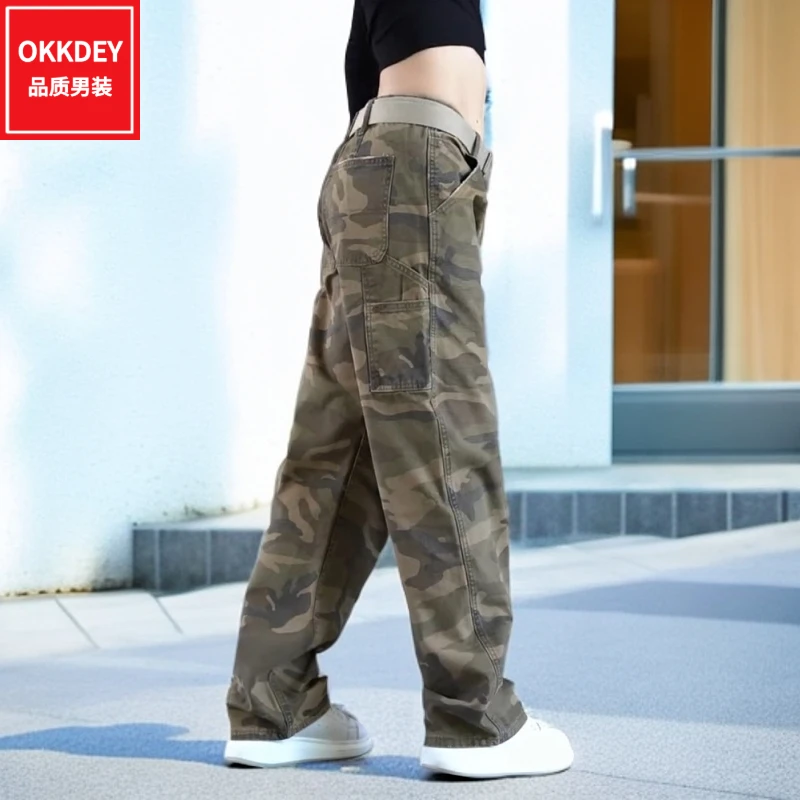 男士潮牌新款美式迷彩牛仔裤轻奢高级感休闲裤子时尚百搭直筒长裤