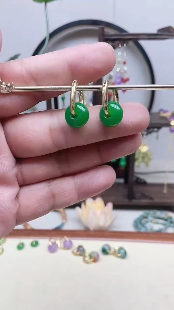 翡翠14K金镶嵌耳饰120号