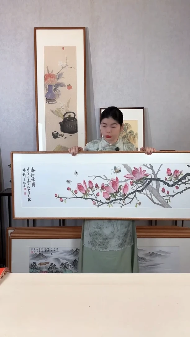 国画手绘*春和景明52*152cm带框发货