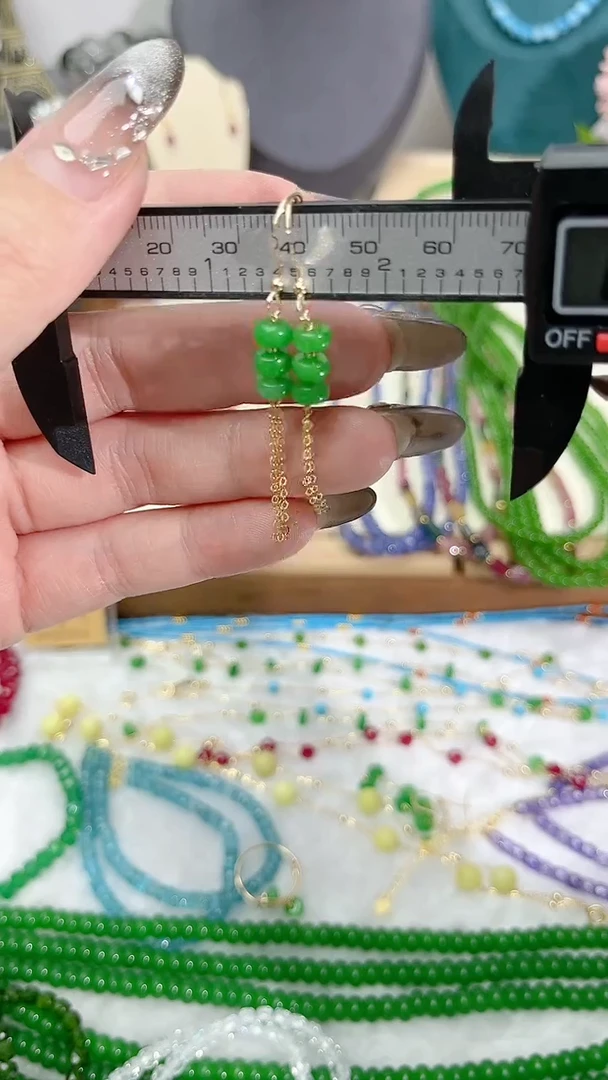 【闪购商品】翡翠耳饰14K金镶嵌三颗流苏59