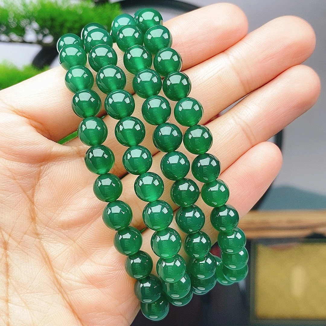 绿玛瑙手串祖母绿项链多圈珠串108颗手串手链 天然玉石 冰绿手串