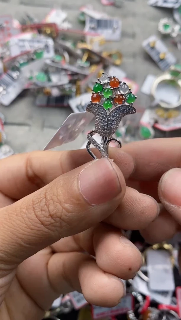 银S925镶嵌戒指翡翠14             7