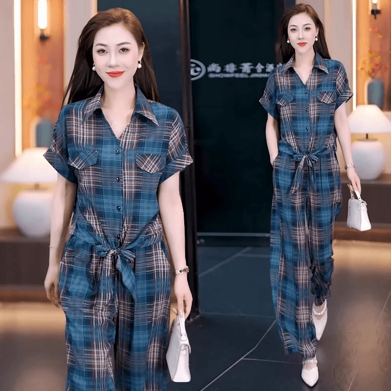 百搭时尚套装套装洋气2025春夏装夏季休闲短袖阔腿裤连体休闲风