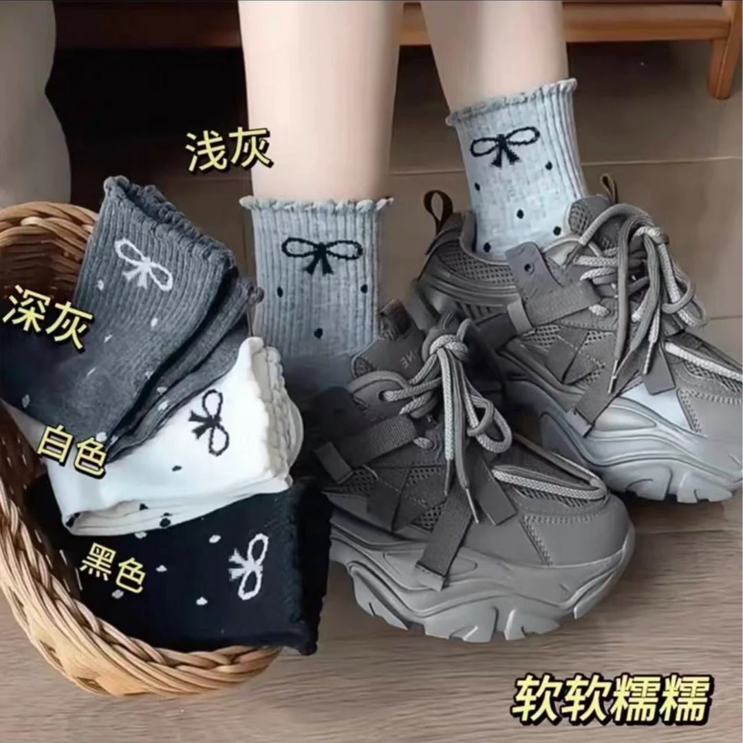 【5双装】新疆发货波点蝴蝶结袜ins潮春季新款学生女袜日系袜