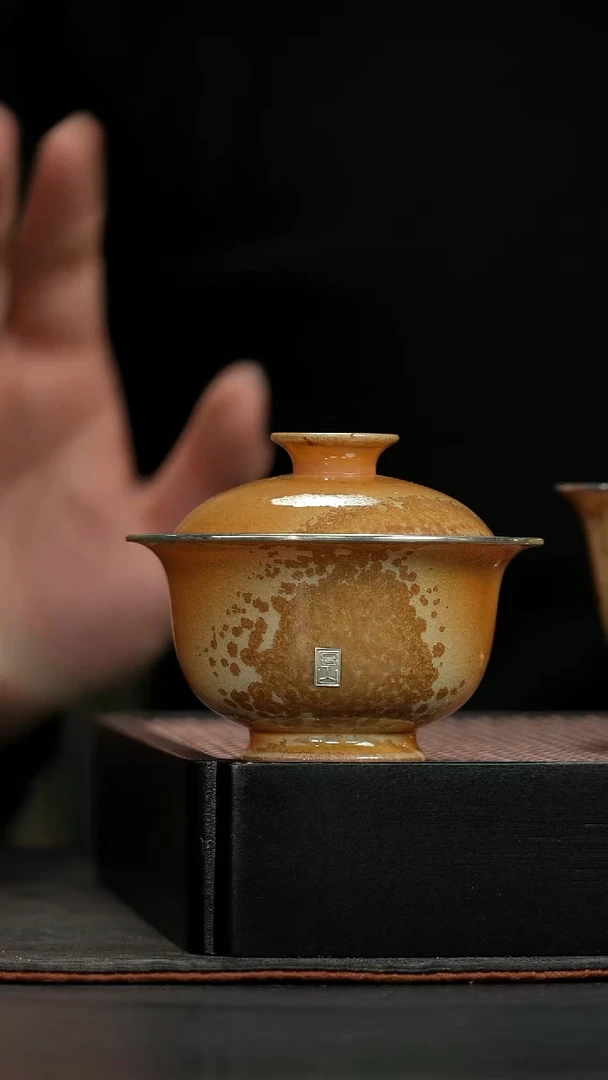 金丝楠木落灰盖碗包银口110ml