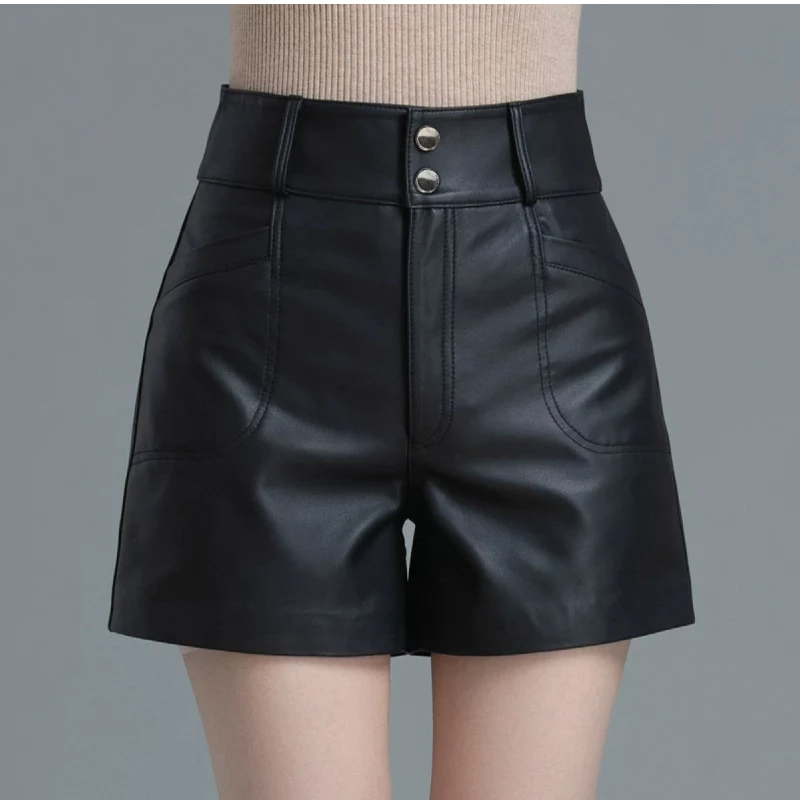 633秋季时尚气质女士皮短裤百搭显瘦