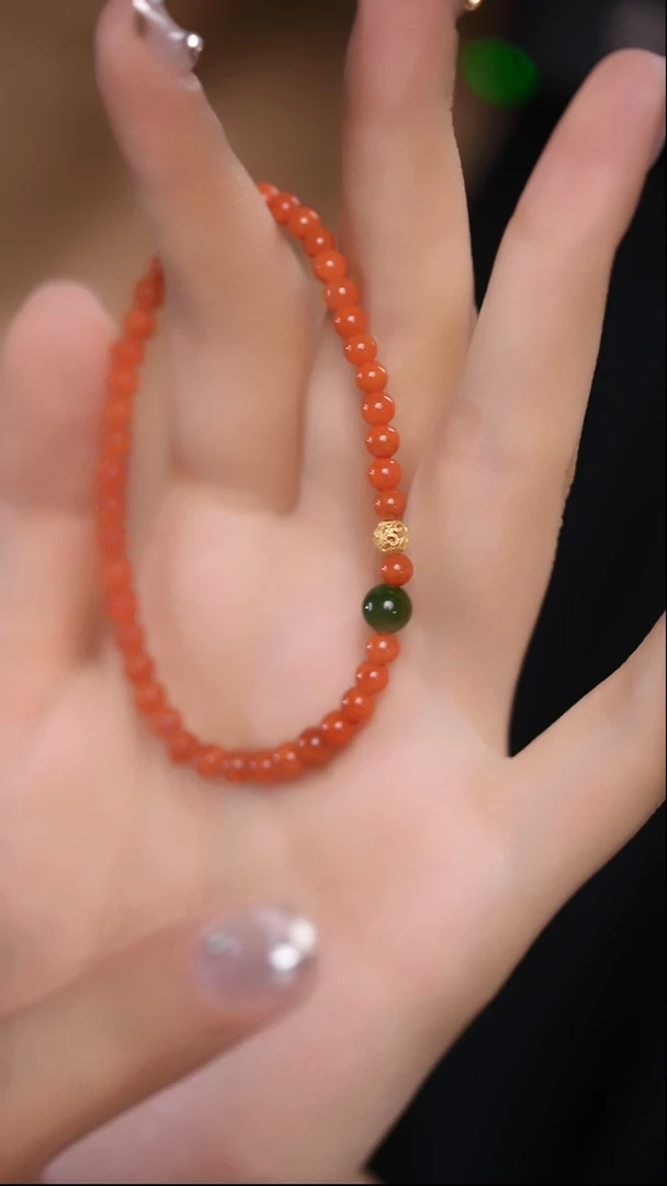 【闪购商品】南红玛瑙手链银S925镀金镶嵌南红单圈手串