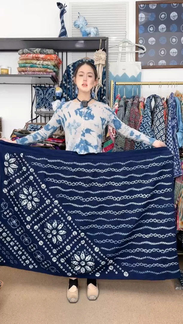 【闪购商品】水流古法冷染白族扎染手工裹裙90cm