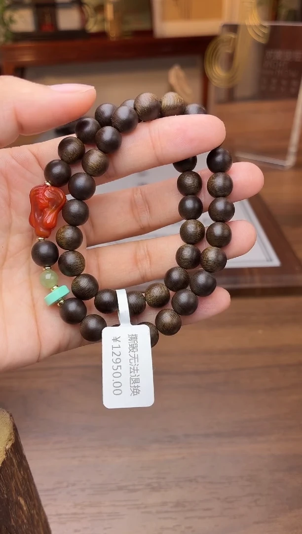 沉香手串沉香【非遗】雷击白棋楠08白菜双圈沉水设计