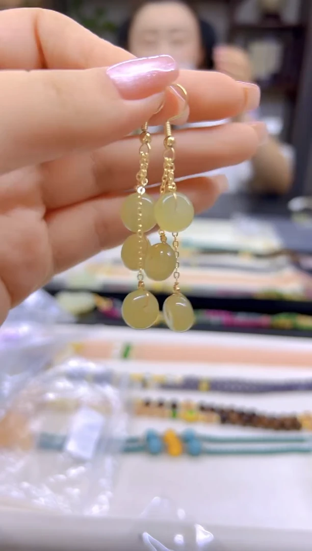 和田玉14K金镶嵌耳饰DIY款E841