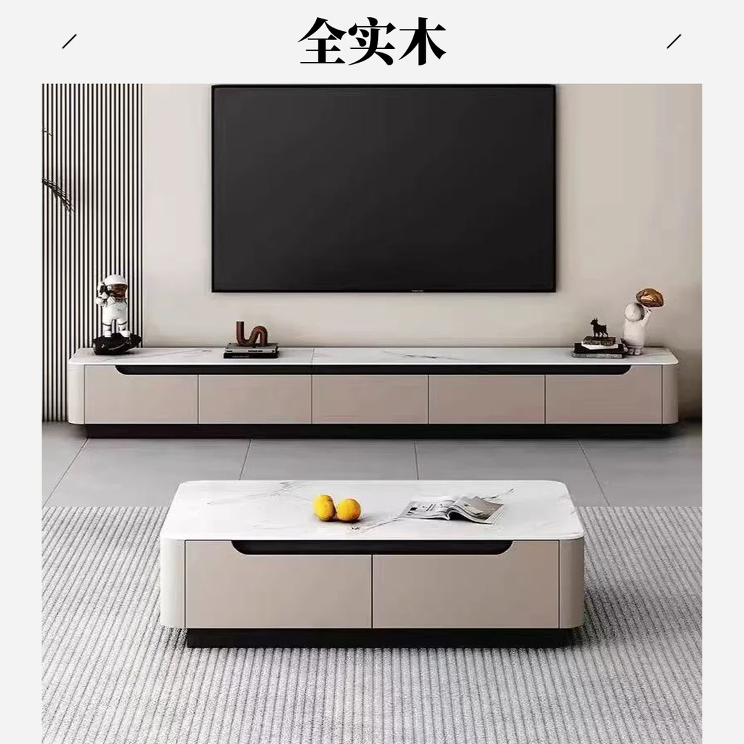 实木岩板电视柜可伸缩软包家用客厅轻奢方形灰色电视柜客厅电视柜