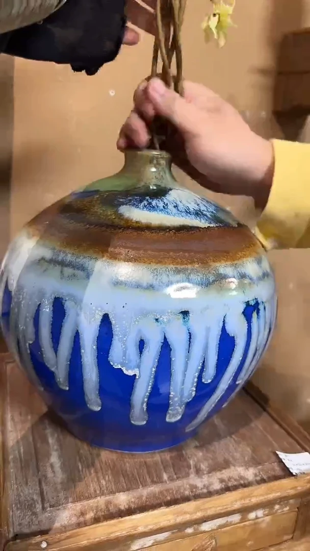 陶瓷家居饰品蓝色火烧花瓶