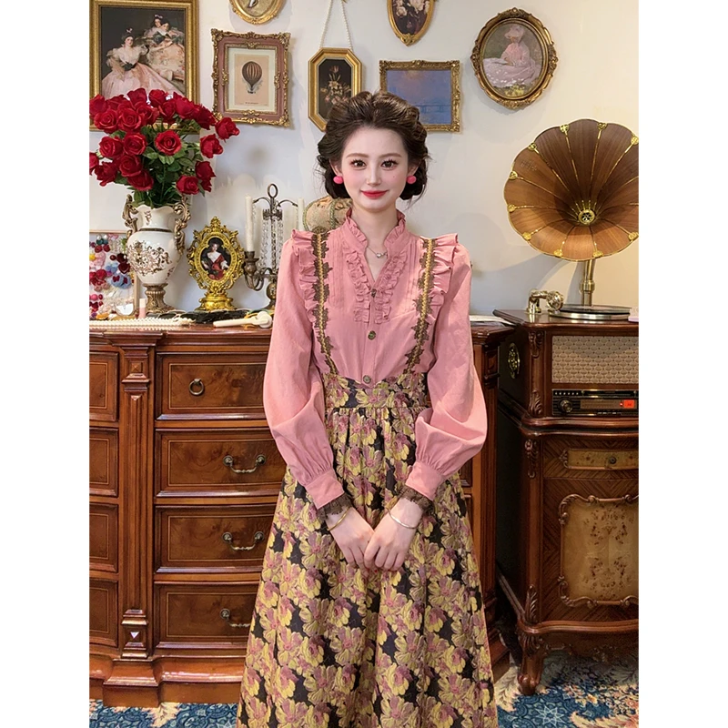 一生罗曼【花叶】法式秋季新款女上衣气质休闲别致长袖衬衫Y5622