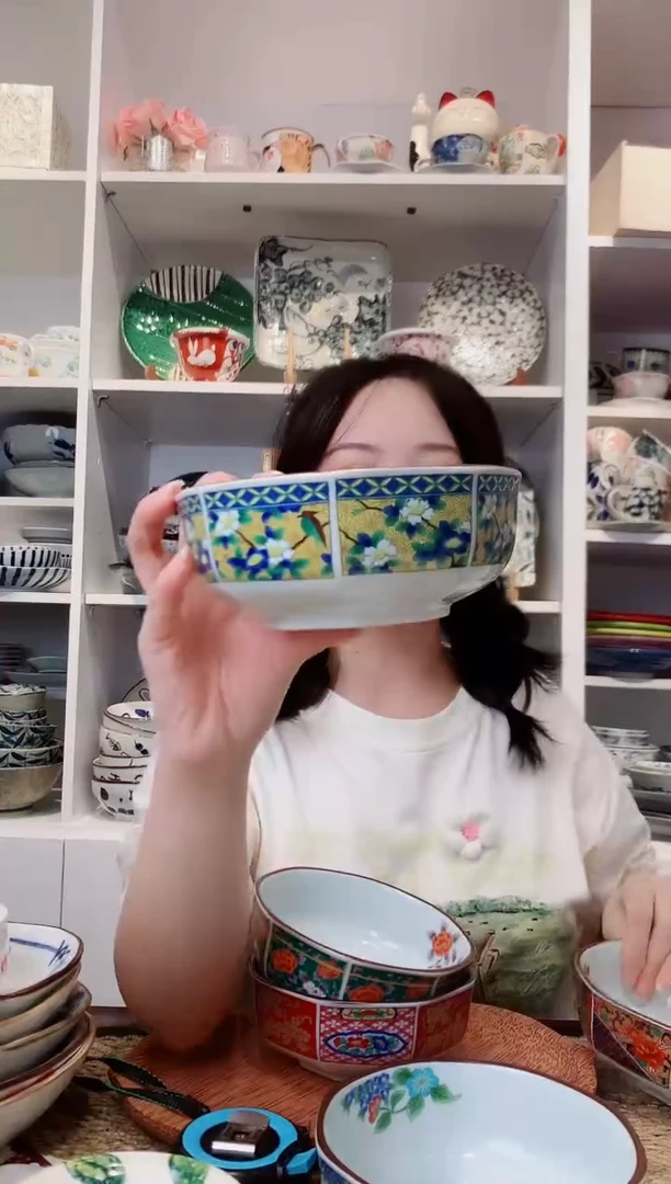 陶瓷黄花鸟八角钵13.5cm