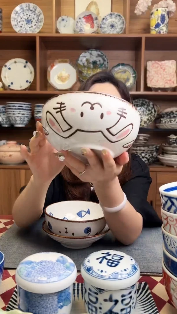 瓷片粉色兔兔16cm面碗