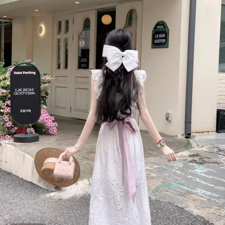 【雅乔定制】一诺倾情 方领荷叶边镂空绣花连衣裙泡泡袖公主