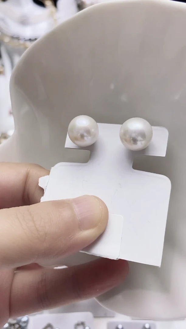 银S925镶嵌耳钉淡水珍珠淡水珍珠耳钉