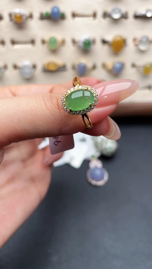 银S925镶嵌戒指翡翠一物一证一礼盒1