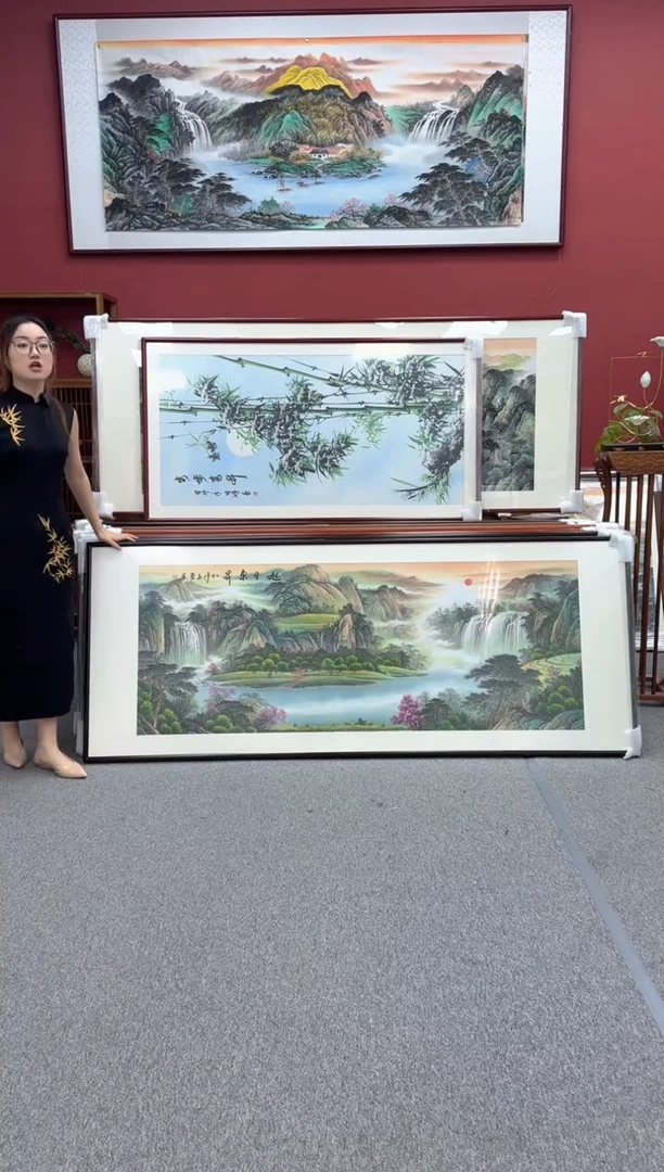 国画手绘   富水长流 150*81
