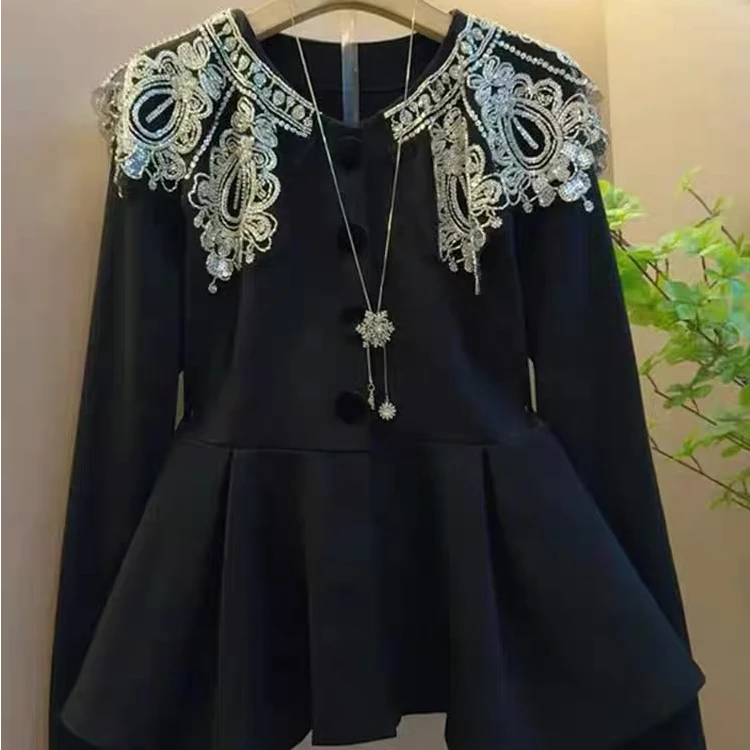 〖猫姐衣橱〗秋冬新款时尚重工串珠对襟收腰外套