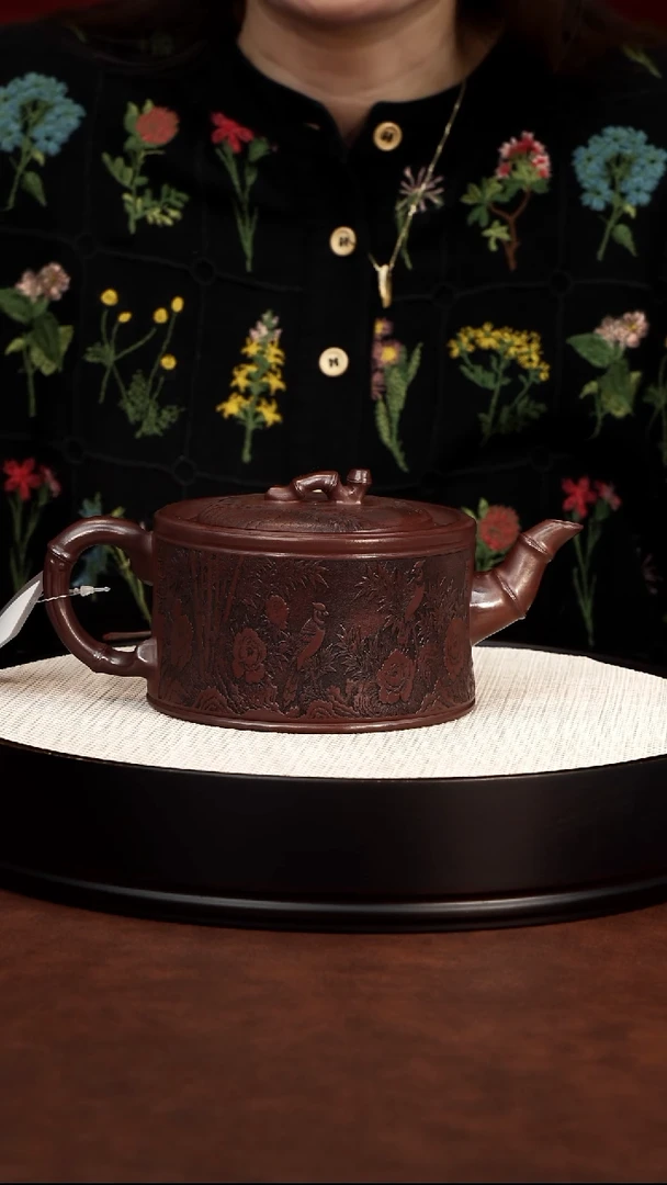 茶壶紫砂石红 竹段 550cc