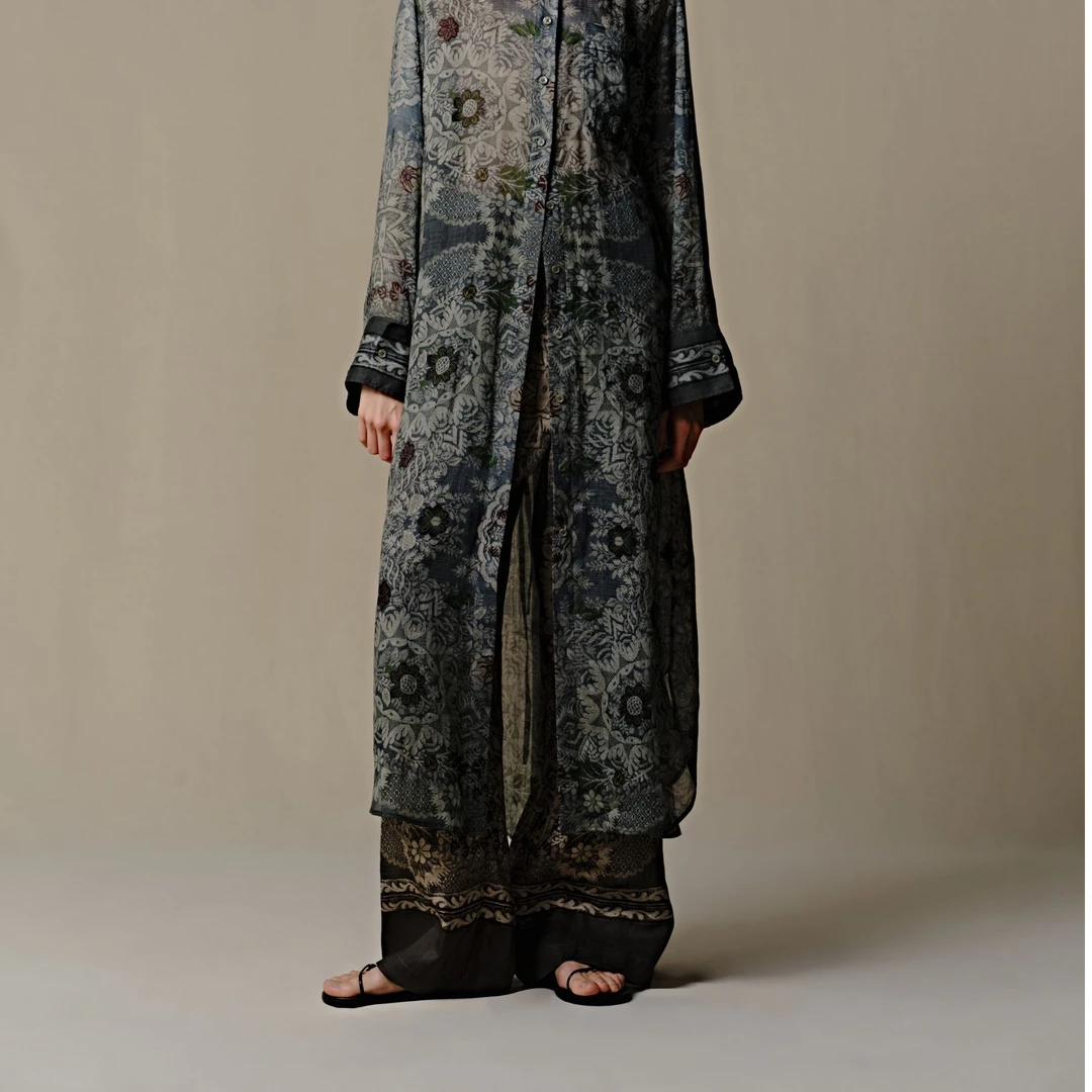 【INTO THE EAST】25早春E1DGSS017GR21PT 亚麻复古印花直筒裤