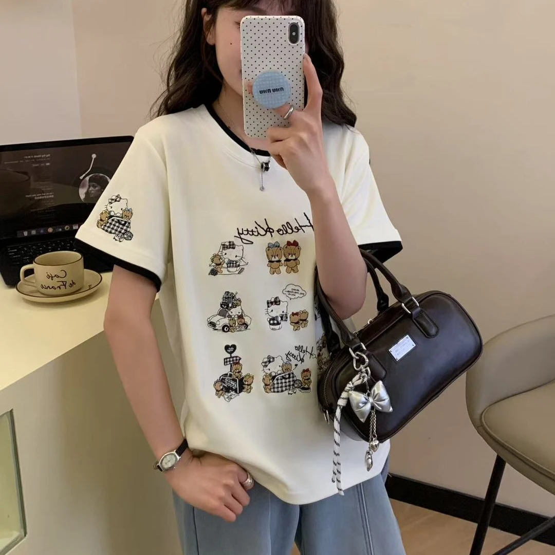 T604#小香风kt短袖重工刺绣夏季新款