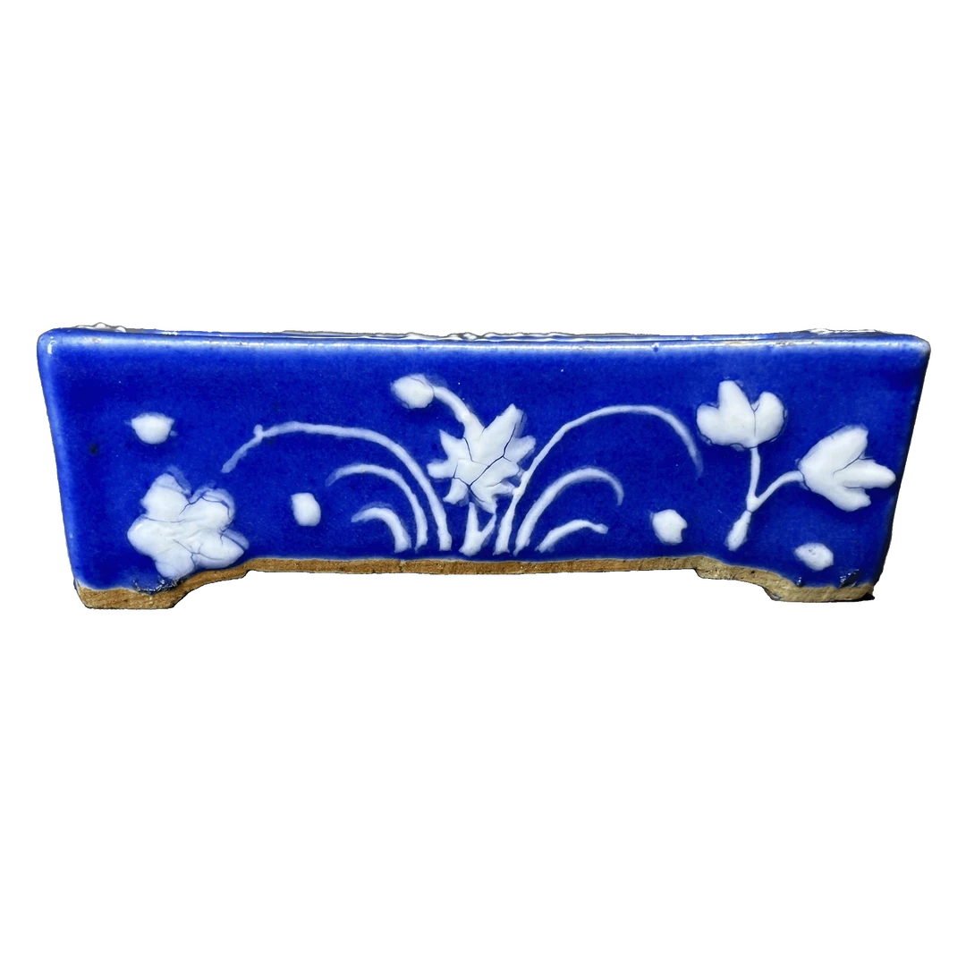 25320999x蓝釉堆白花卉纹水仙盆