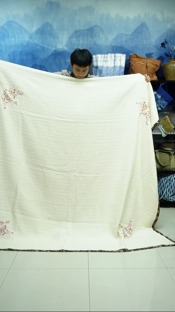 织绣手工植物大麻床单福利