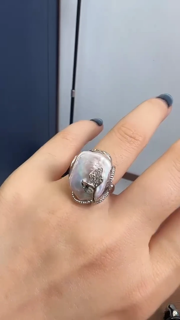 戒指合金淡水珍珠蚂蚁家 巴洛克珍珠戒指 开口戒