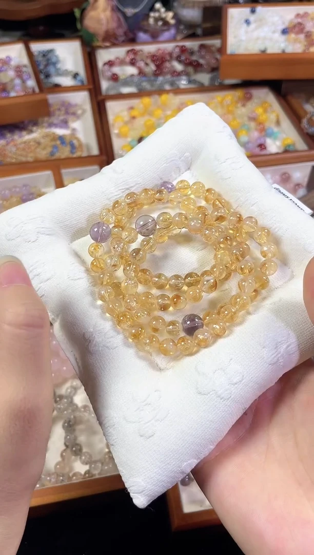 未镶嵌手串水晶天然高品透体黄塔晶紫水晶手串