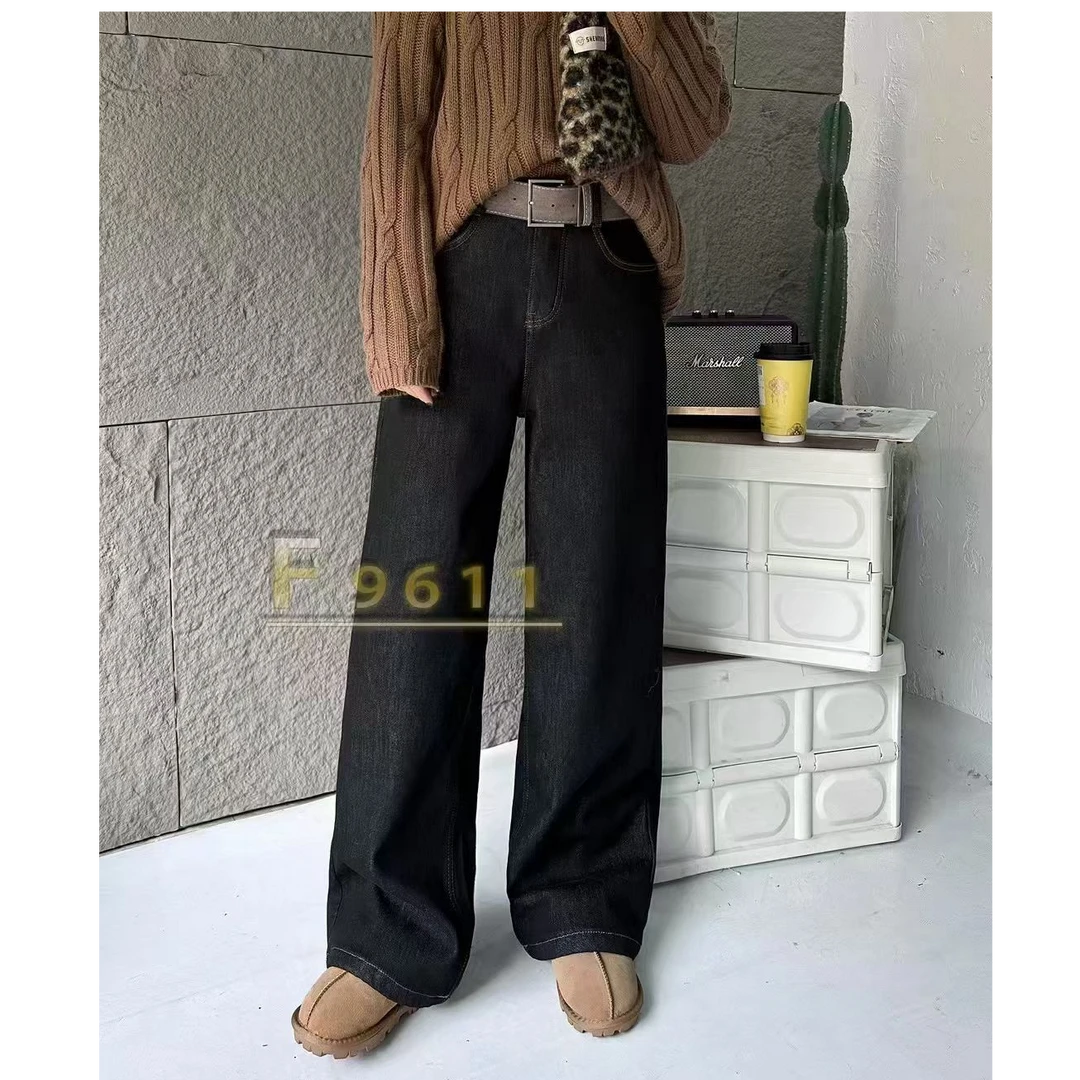 阿婷家9611@【加绒保暖】冬季百搭复合绒基础款显瘦阔腿牛仔裤