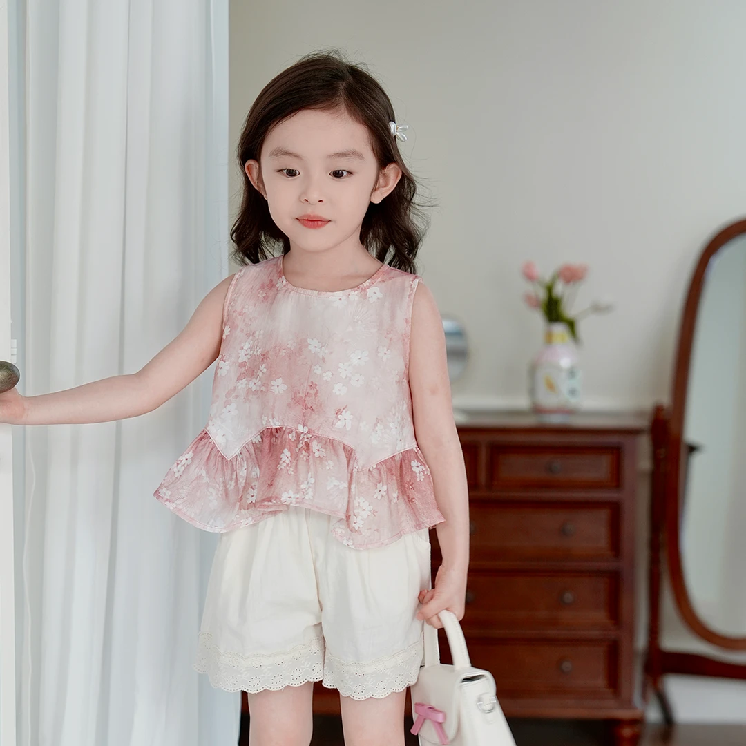 现货【花满溪】5373女童夏装薄款娃娃衫百搭无袖女宝衬衫