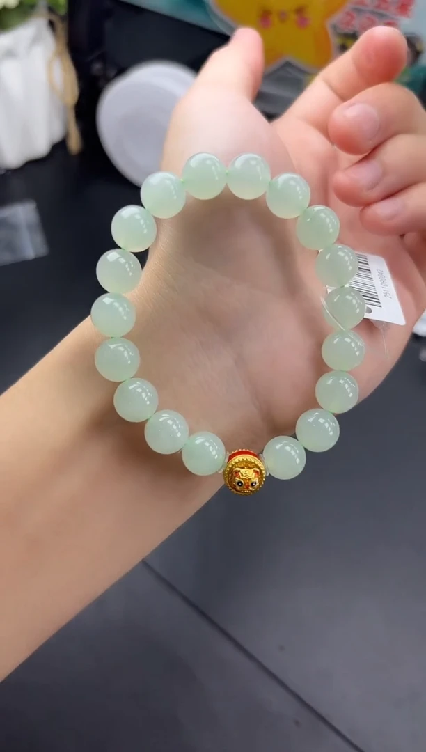 足金镶嵌手串翡翠10mm+翡翠手串单圈