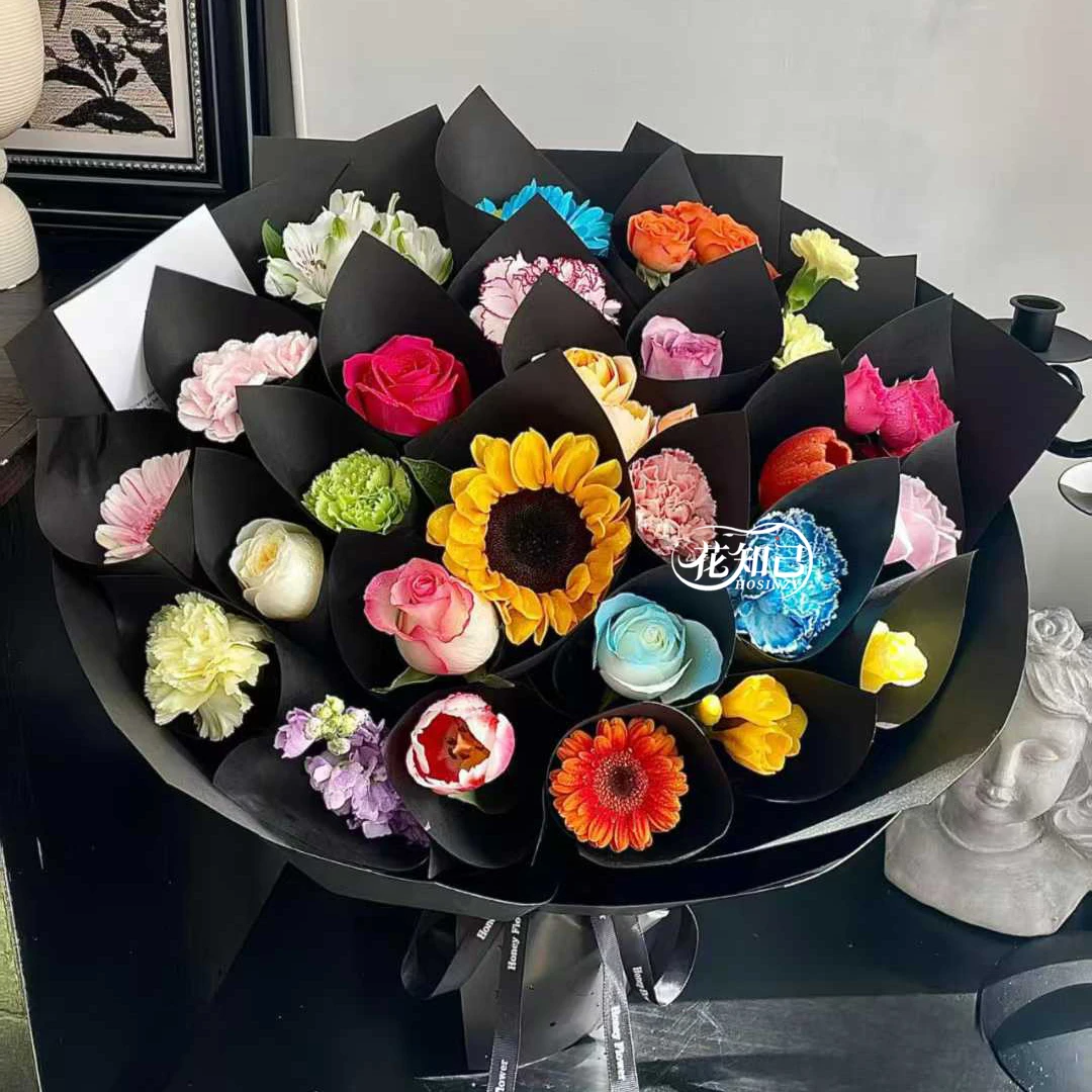 【送男生超浪漫】黑色系一岁一礼花束鲜花创意生日鲜花（花材随机）送男友送爱人一岁一礼花束同城鲜花速送小时达