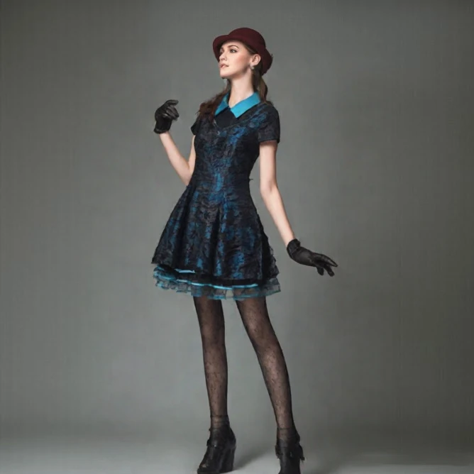 春秋季方领挂脖式A字裙连衣裙旗袍复古蕾丝性感礼服裙子修身显瘦