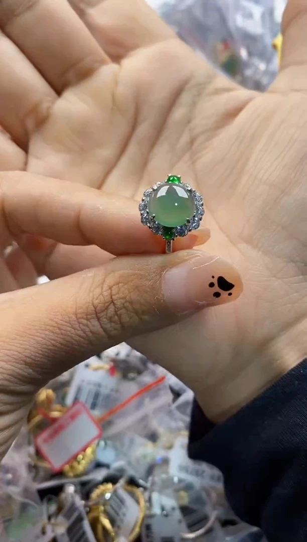银S925镶嵌戒指翡翠11111 9