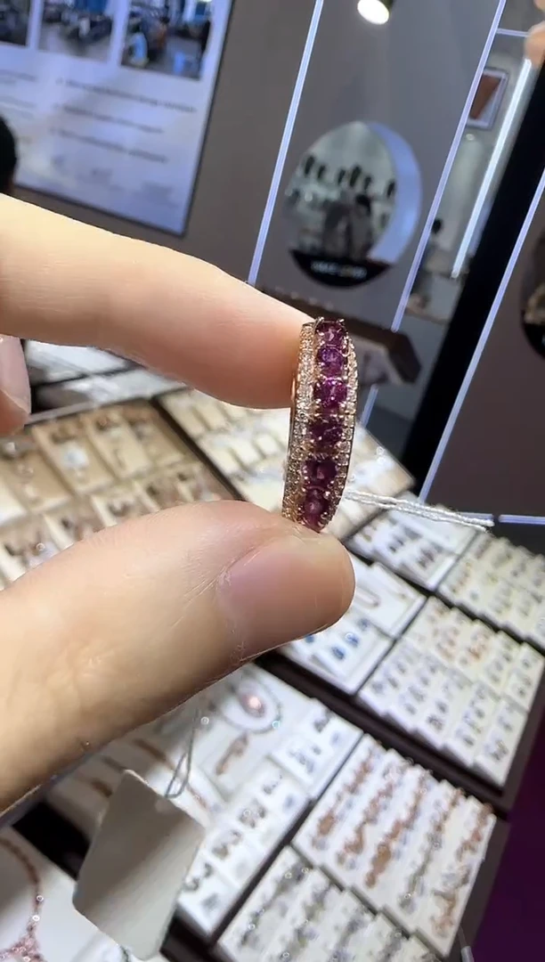 银S925镶嵌戒指石榴石排戒5mm