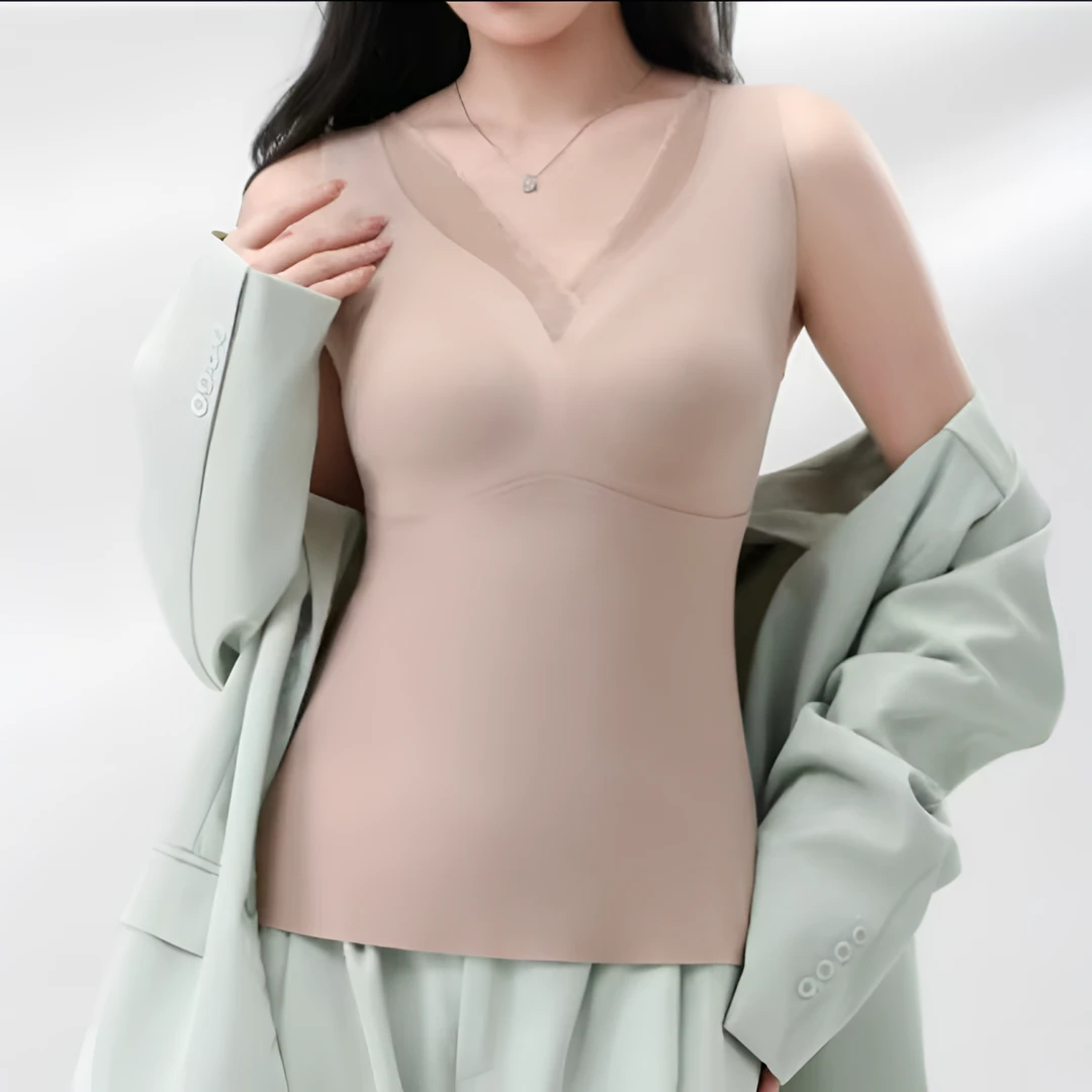 【彩依】修身型极简风秋冬性感风纯色背心吊带暖背女士美背蕾丝V领