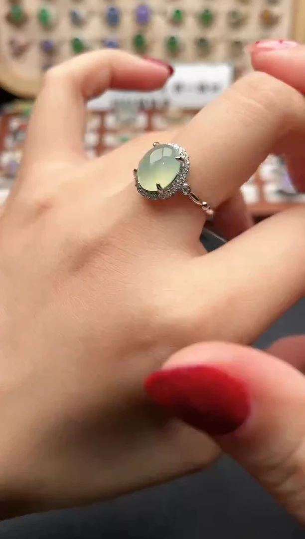 银S925镶嵌戒指翡翠一物一证一礼盒