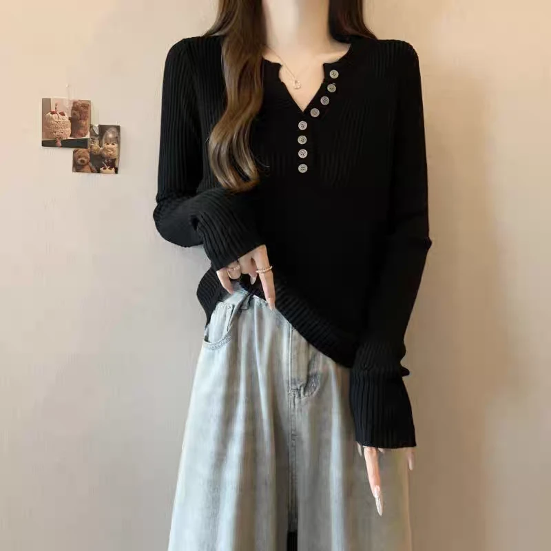 欧黑灰剪刀领」招牌款极简老钱气质显瘦针织衫女25春夏新款